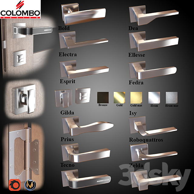 Door knobs 12 pcs. (5 colors). Colombo (part 2) 3DSMax File - thumbnail 1
