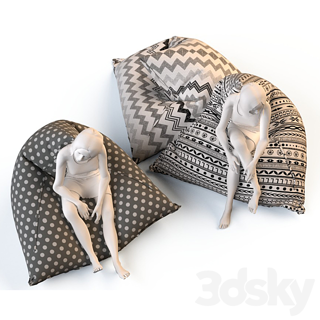Triangular chair cushions with mannequins 3DSMax File - thumbnail 1