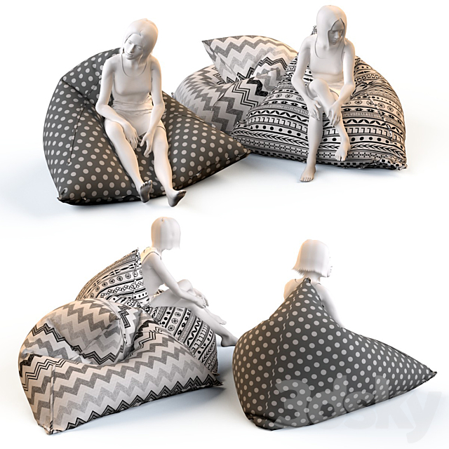 Triangular chair cushions with mannequins 3DSMax File - thumbnail 2