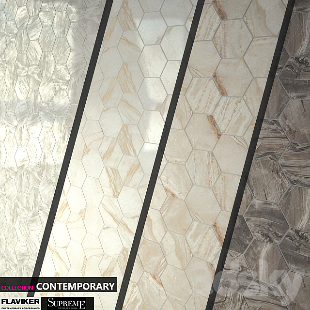 FLAVIKER COLLECTION CONTEMPORARY SUPREME MOSAICO HEXAGON Set 09 3d