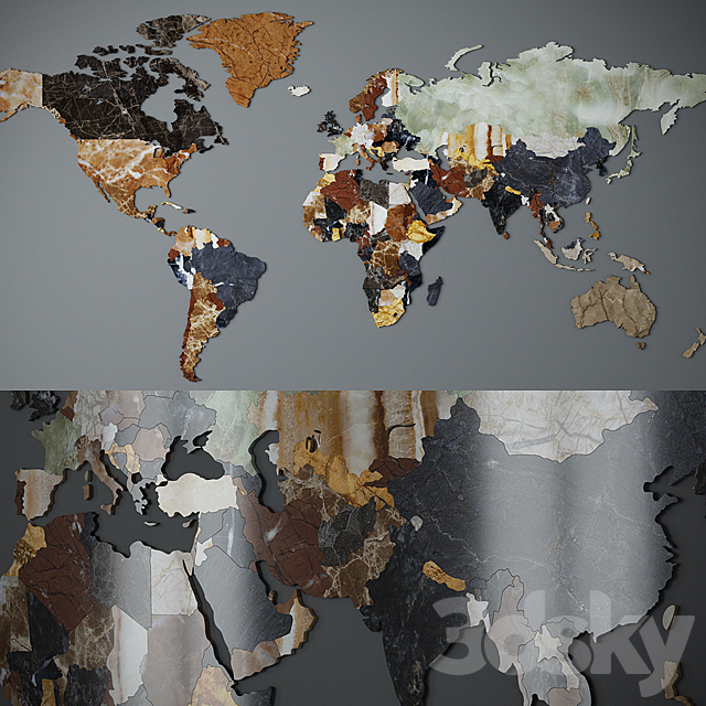 World map. CNC cutting of marble. 3DSMax File - thumbnail 1