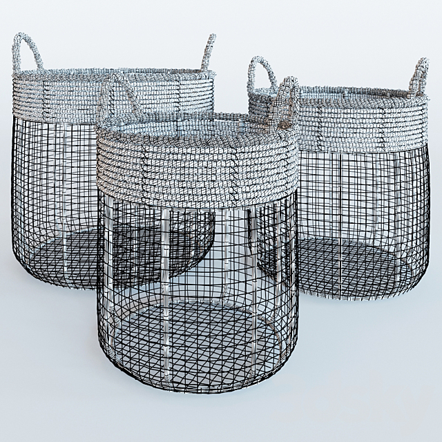 Iron Wire Round Scoop Baskets With Seagrass 3d