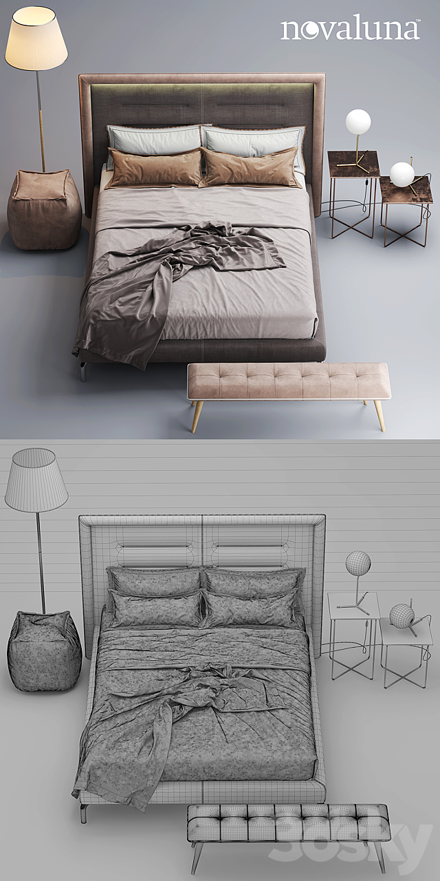 Bed Novaluna QUEEN Fabric bed 3DSMax File - thumbnail 3