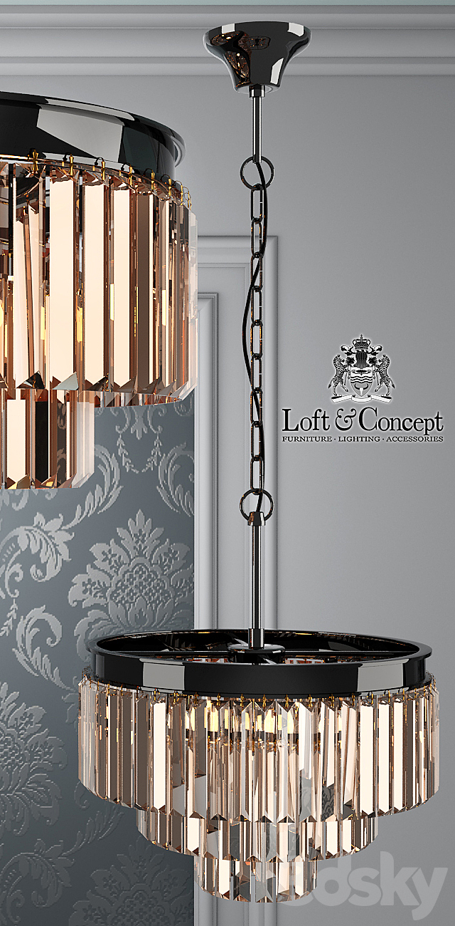 Chandelier RH 1920s Odeon Smoke Glass Fringe Chandelier - 3 rings 3d