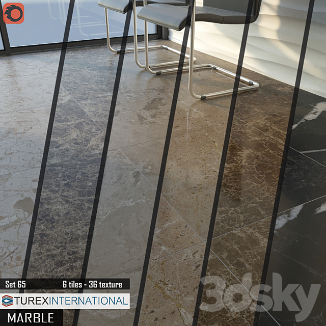 TUREX INTERNATIONAL Marble Tiles Set of 65 3d