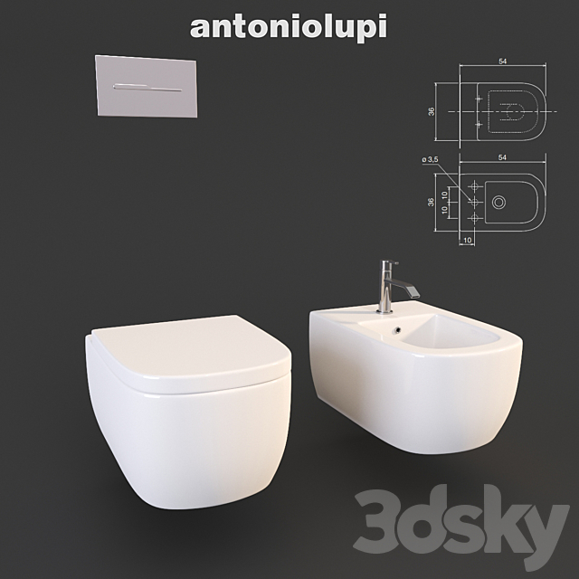 Toilet and bidet Komodo antonio lupi. Sink Segno and accessories sesamo Design Arkimera 3DSMax File - thumbnail 1