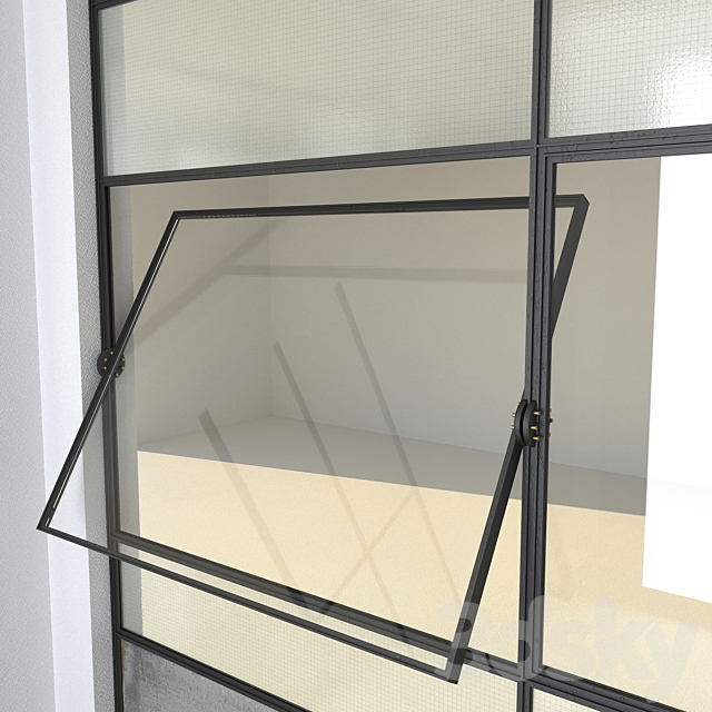 SET 4 Steel Factory Windows wired glass wireglass 3d