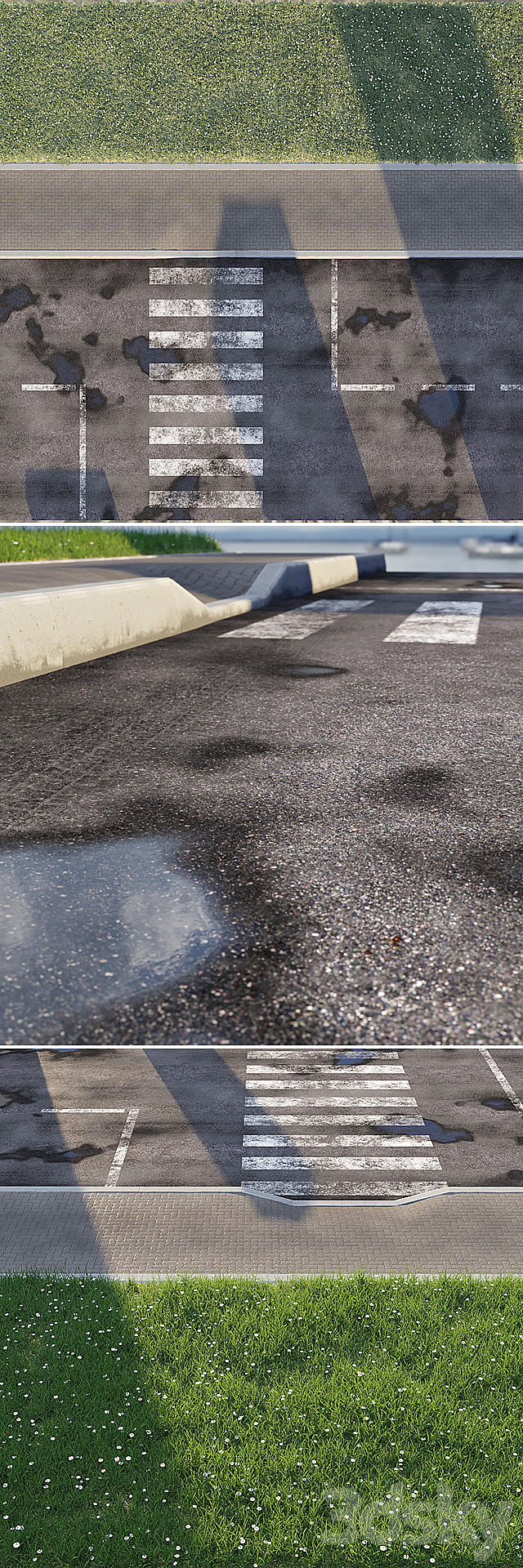 Road. sidewalk. curb. grass 3d