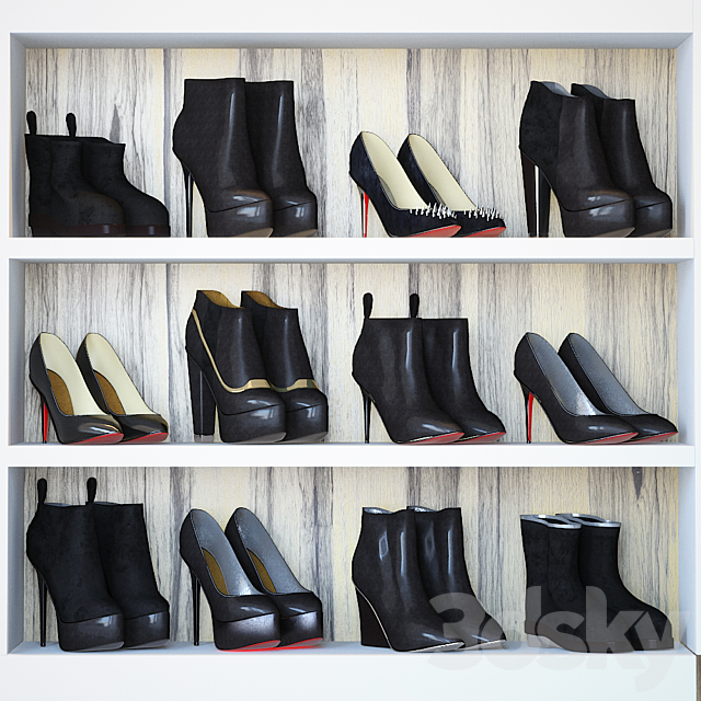 Woman shoes set – black 3DSMax File - thumbnail 1