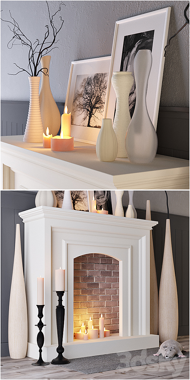 Decorative fireplace with candles 3d