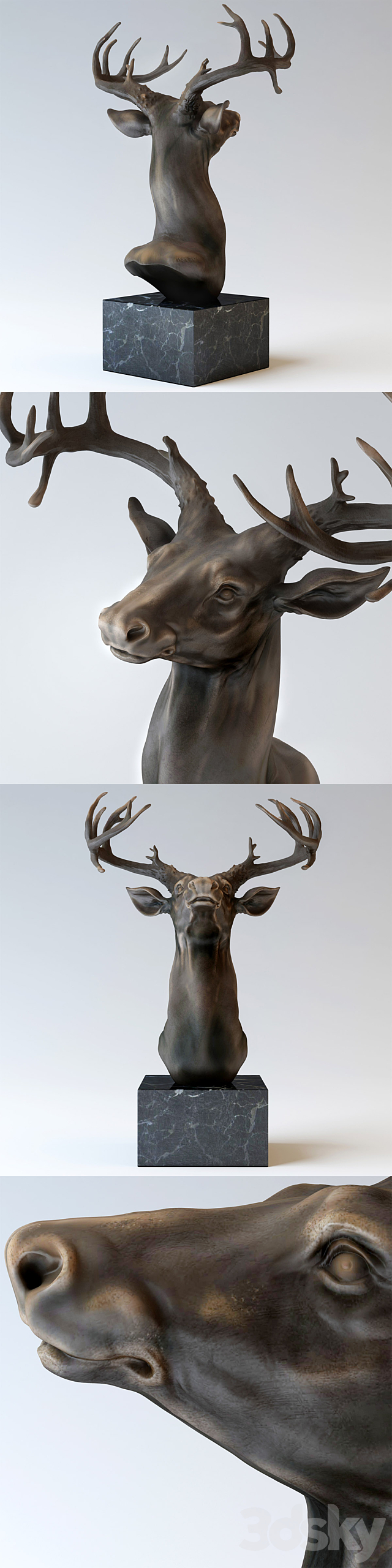 Bronze sculpture “Head of a deer.” 3DSMax File - thumbnail 3