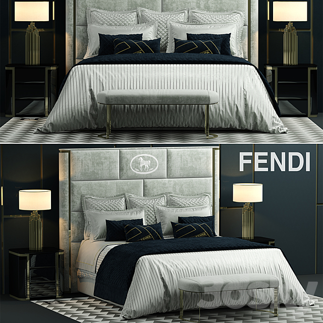 Bed fendi montgomery bed 3DSMax File - thumbnail 1