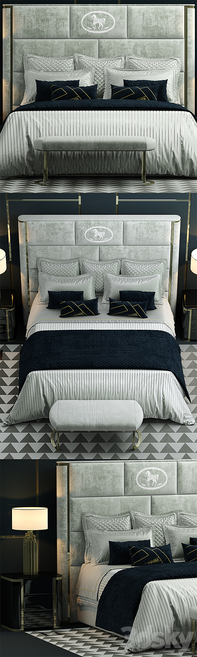 Bed fendi montgomery bed 3DSMax File - thumbnail 2