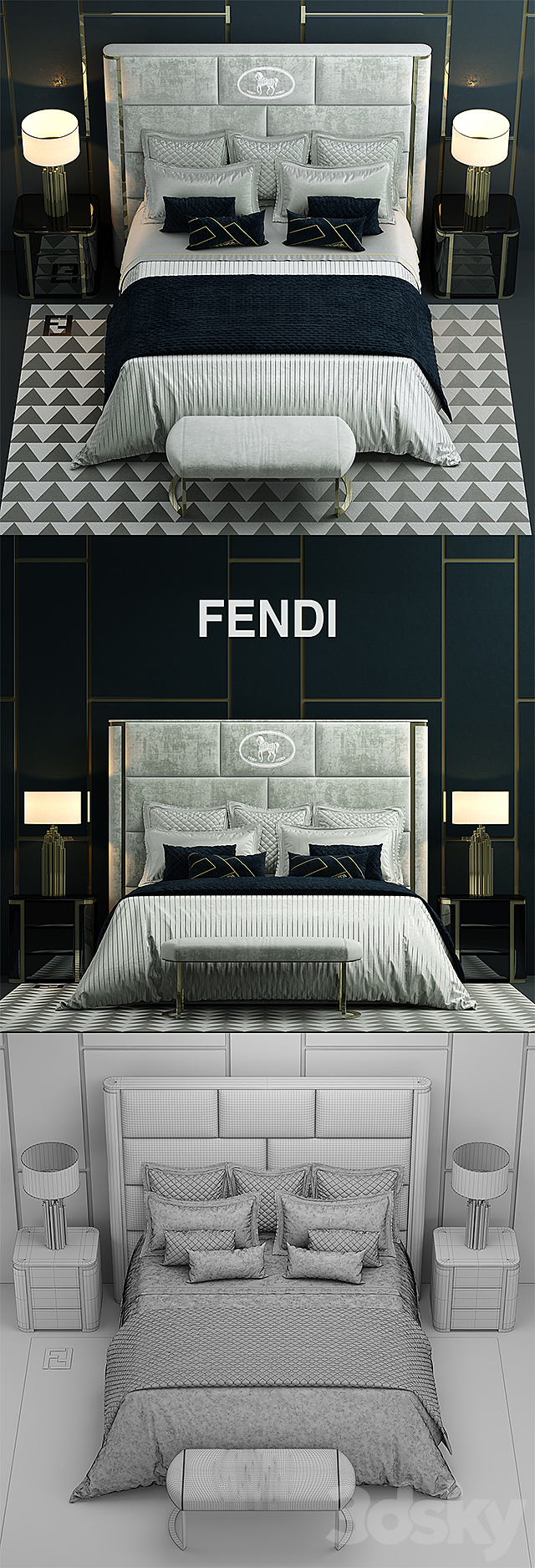 Bed fendi montgomery bed 3DSMax File - thumbnail 3