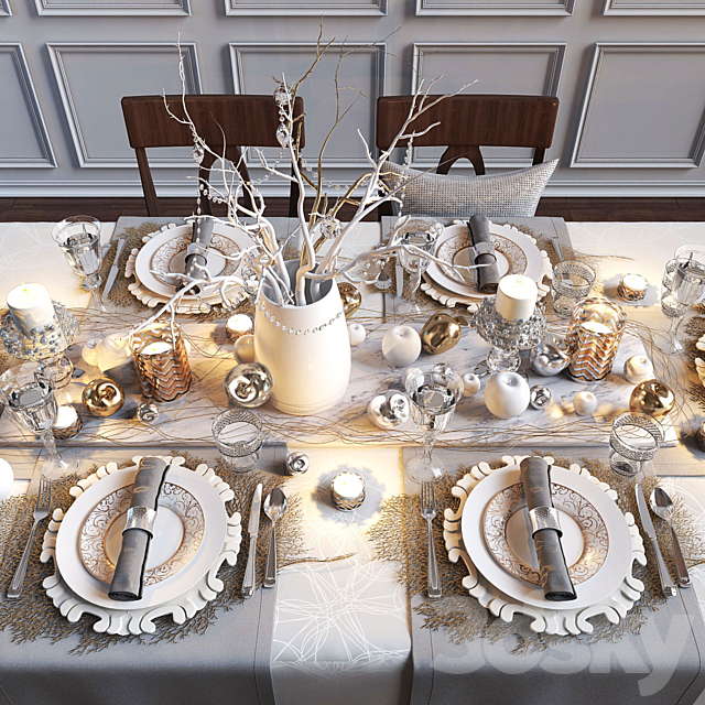 Festive table setting with apples 3DSMax File - thumbnail 1