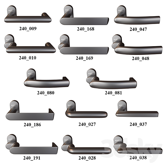 Door knobs (14 pcs). window (6 pcs) Schuco 3d