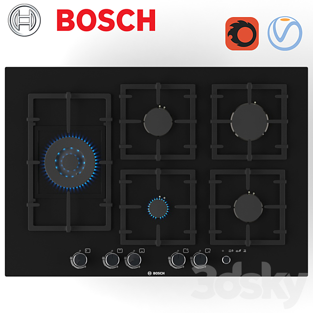 Built-in gas cooktop Bosch PPS816M91E 3DSMax File - thumbnail 1