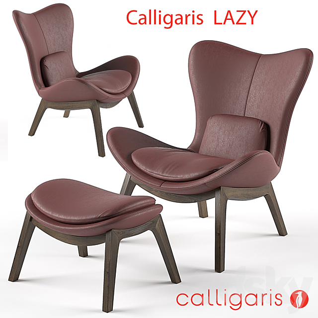 Calligaris Lazy armchair & footstool 3DSMax File - thumbnail 1
