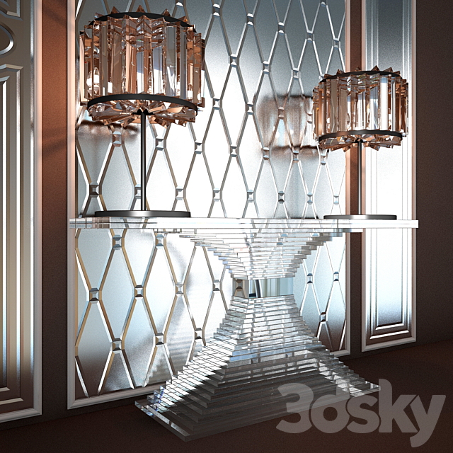 HOME CONCEPT console. mirror facets. table lamp 3d