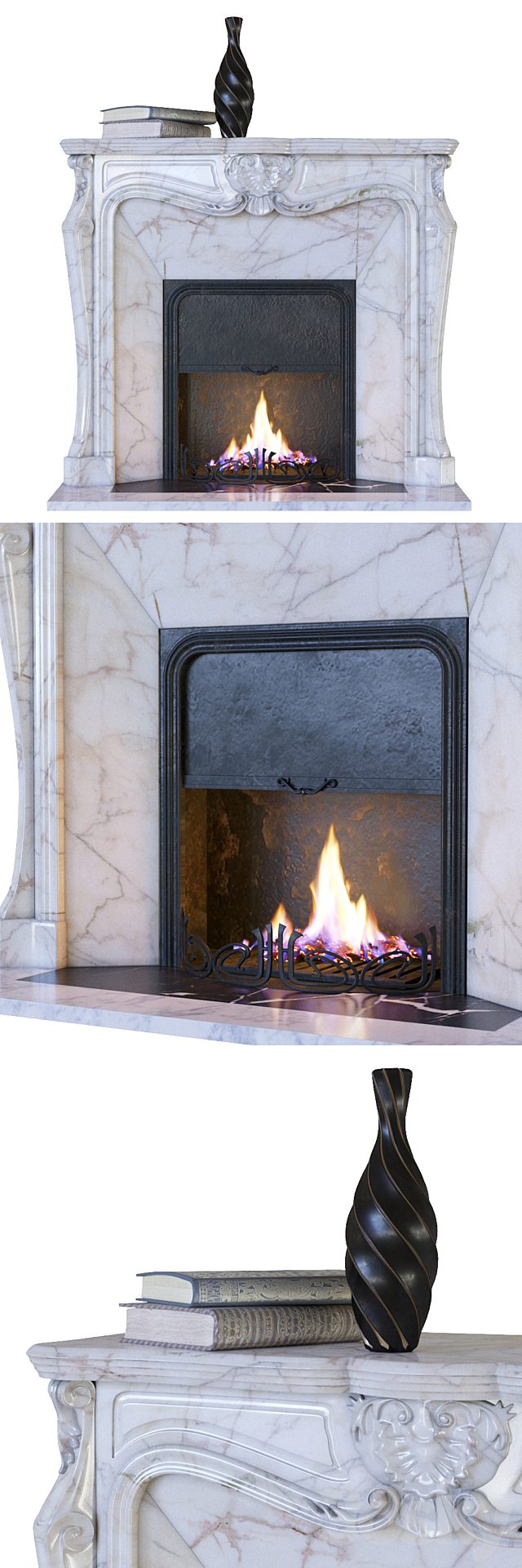 Classic fireplace with decor 3d