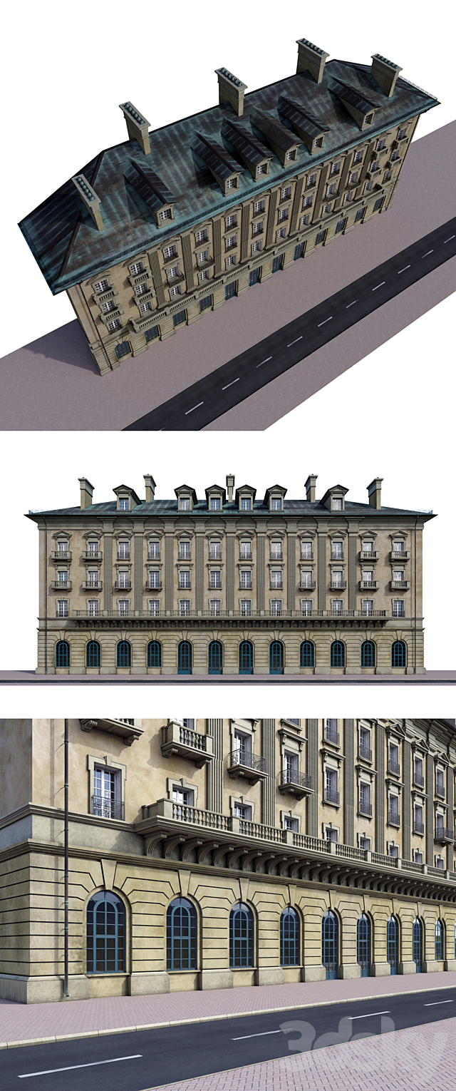 Front of the house in the style of classicism 3d