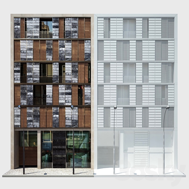 Facade. Office and Apartment building 3d