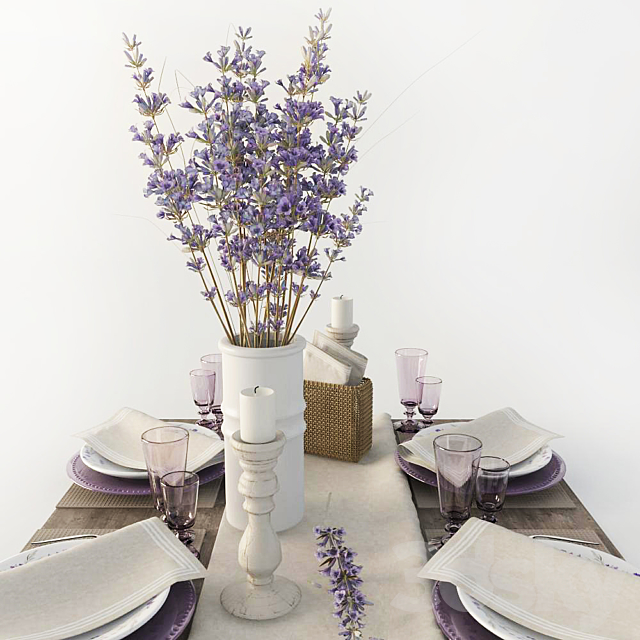 Table setting with lavender 3d