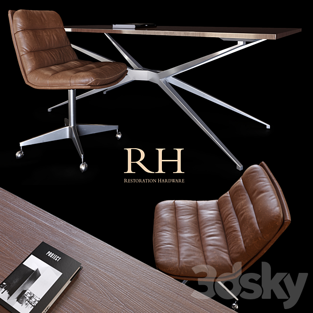 Restoration Hardware | Griffith Chair & Maslow desk 3DSMax File - thumbnail 1