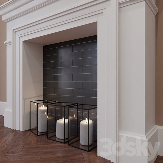 Fireplace with decor 3d