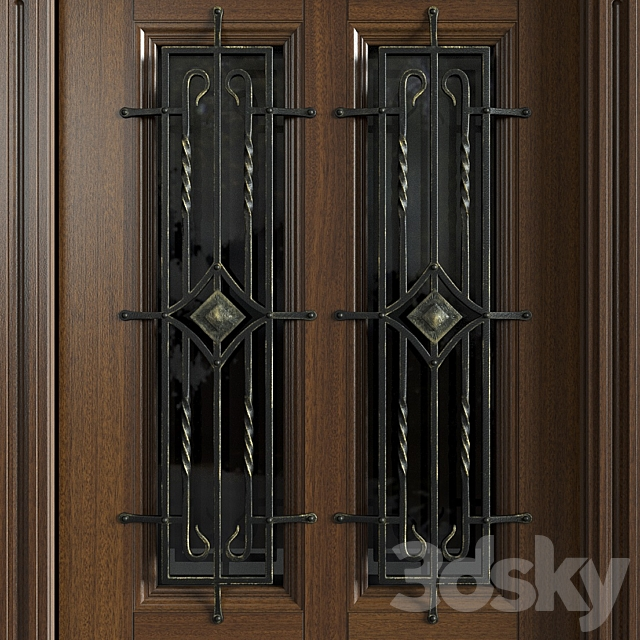 Entrance door with wrought-iron grille 3d
