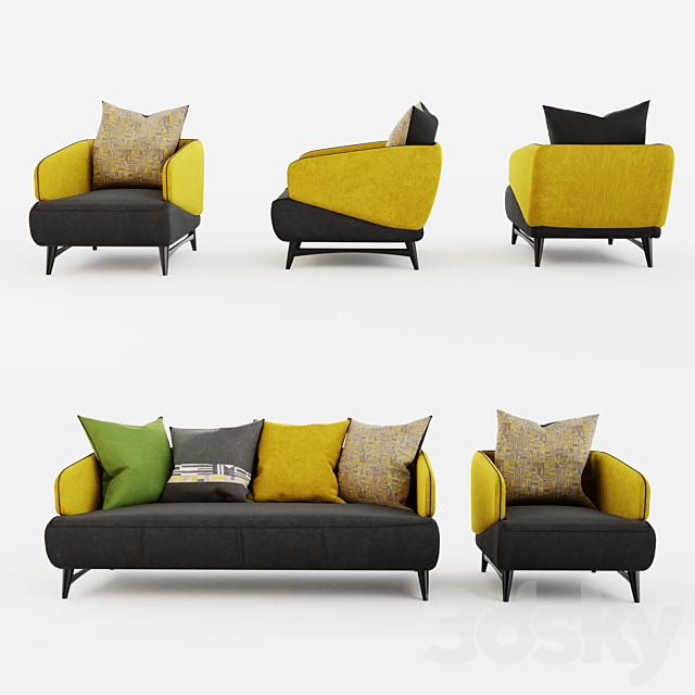 Roche Bobois Aries seat sofa & armchair 3d