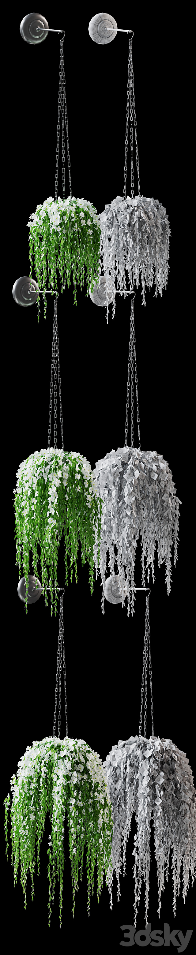 Flowers in pots on a chain 3d