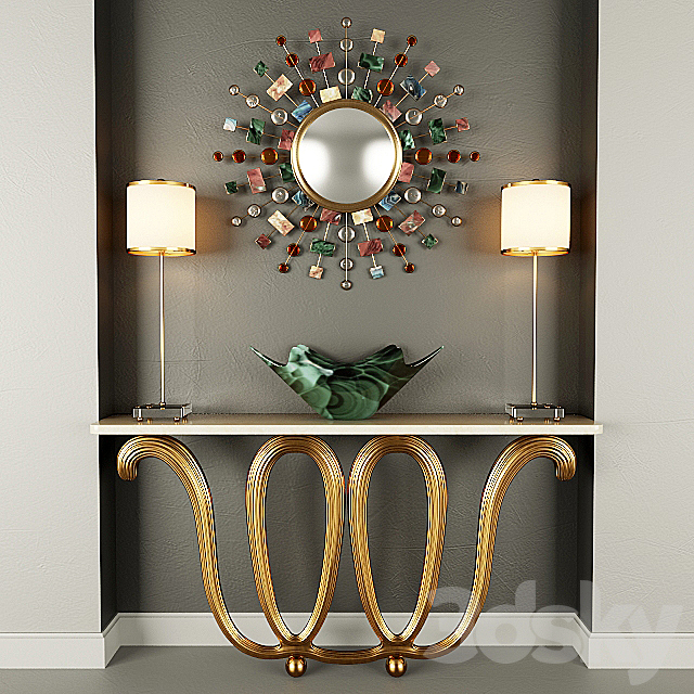 Wall Console. Mirror. Table lamp and vase 3DSMax File - thumbnail 1