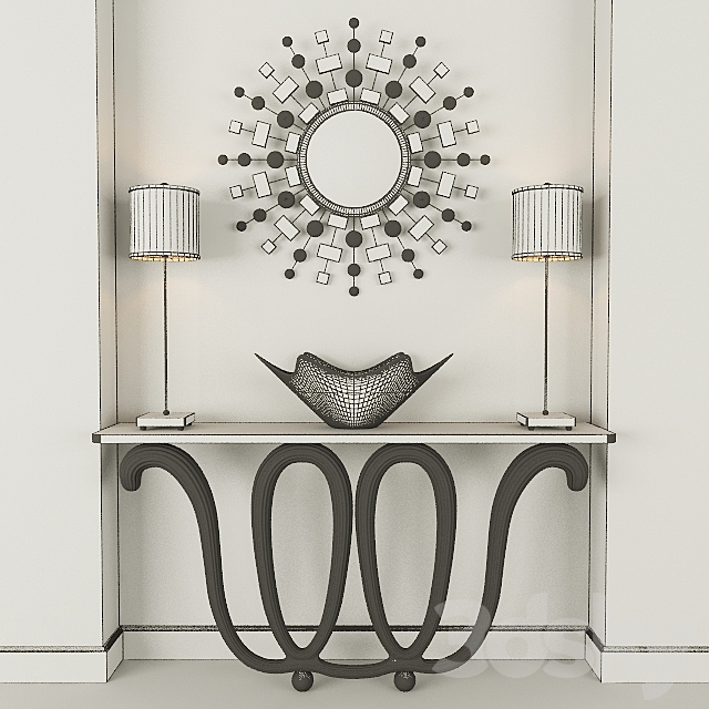 Wall Console. Mirror. Table lamp and vase 3DSMax File - thumbnail 2