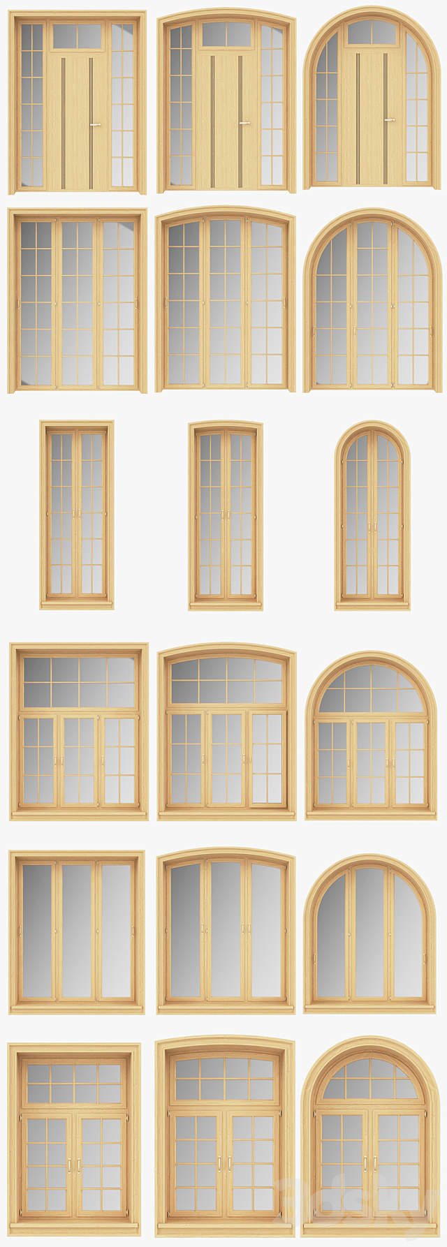 A set of windows from the array of panoramic. arched 3d