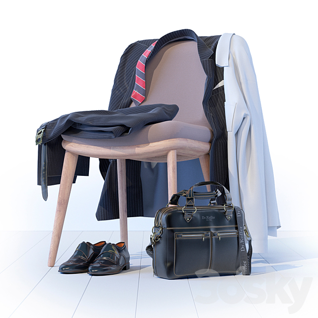 Business Leather Bag Dr.Koffer + suit and shoes 3DSMax File - thumbnail 1