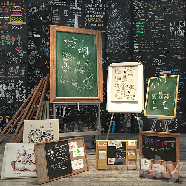 A set for creating slate surfaces with images of chalk 3d