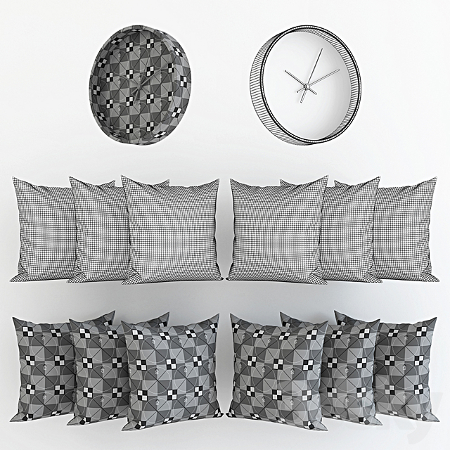 Fun pillows and clock by Leandro Pita 3d