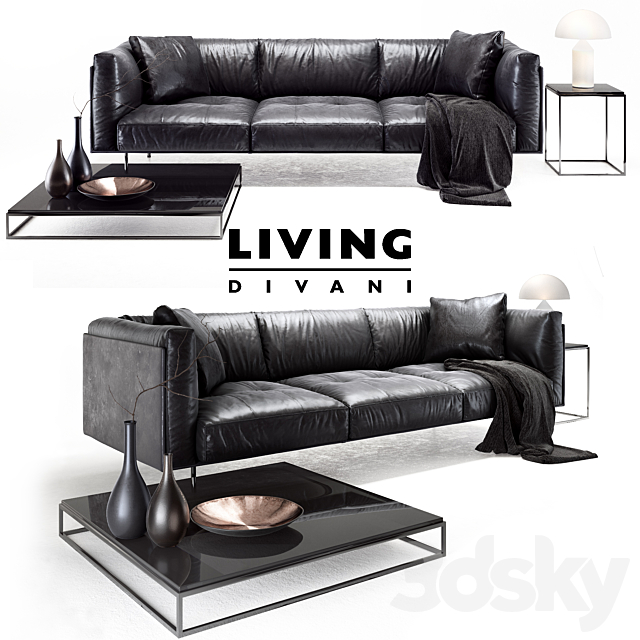 Living divani leather rod sofa 3DSMax File - thumbnail 1