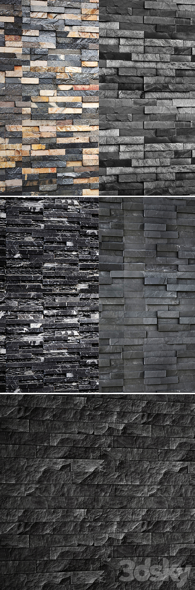 Collection of black stone. Slate. wild stone. wall decor. black stone. decorative. loft. masonry. panel 3d