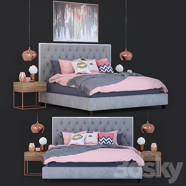 Bed Prague Bed with decor 3DSMax File - thumbnail 1