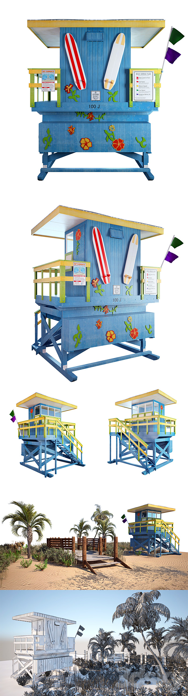 Ocean Beach set and Miami Lifeguard Hut 3d