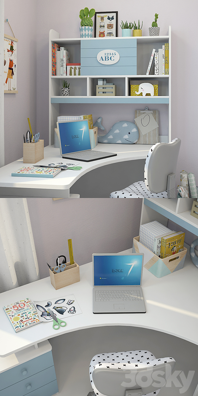 Writing desk and decor for a nursery 3 3d