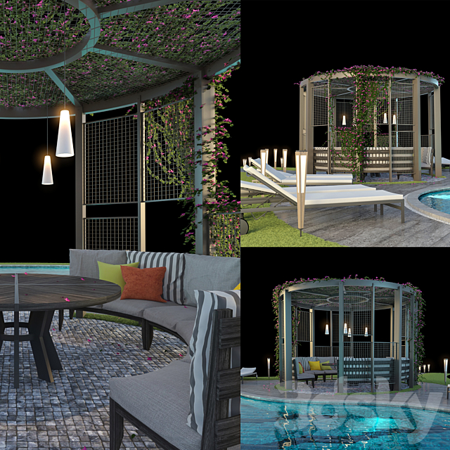Gazebo and Swimming Pool # 6 3d