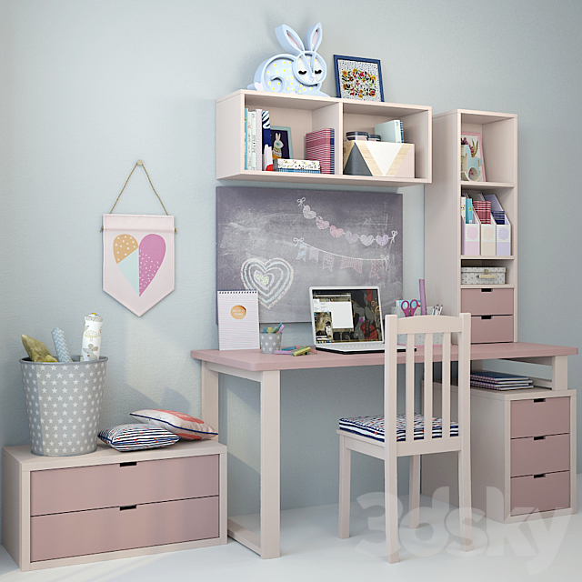Writing desk and decor for a child 5 3DSMax File - thumbnail 1