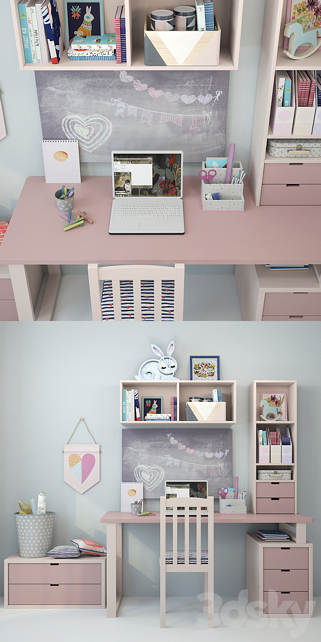 Writing desk and decor for a child 5 3DSMax File - thumbnail 2