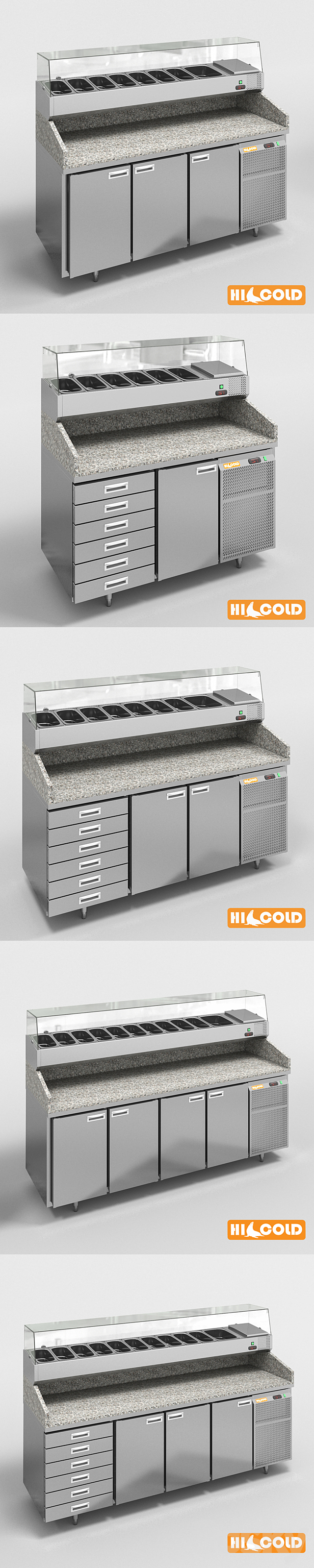 HiCold refrigeration pizzeria. stainless steel with stone countertop and glass showcase # 2 3d