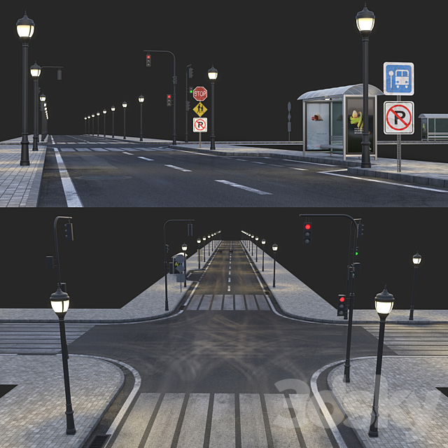 Road and busstop Free Download