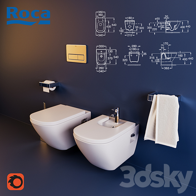 Toilet and Bidet Roca The Gap 3DSMax File - thumbnail 1