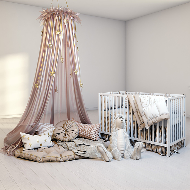 A cozy set for a children’s room with a canopy. a cot IKEA Gulliver and a fluffy rabbit. 3DSMax File - thumbnail 1